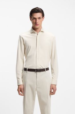 Regular-fit shirt in cotton jersey, Natural