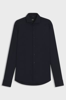 Regular-fit shirt in cotton jersey, Dark Blue