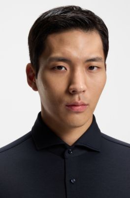 Regular-fit shirt in cotton jersey, Dark Blue