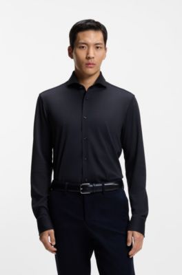 Regular-fit shirt in cotton jersey, Dark Blue
