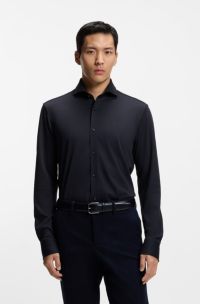 Regular-fit shirt in cotton jersey, Dark Blue