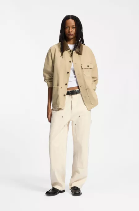 Oversized-fit jacket in cotton twill with contrast collar