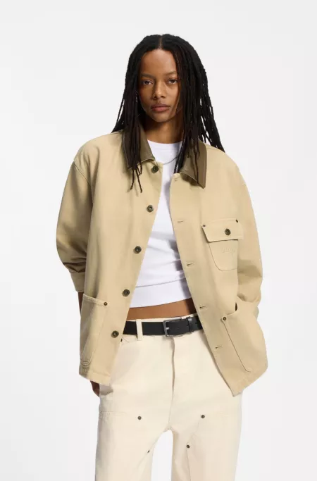 Oversized-fit jacket in cotton twill with contrast collar