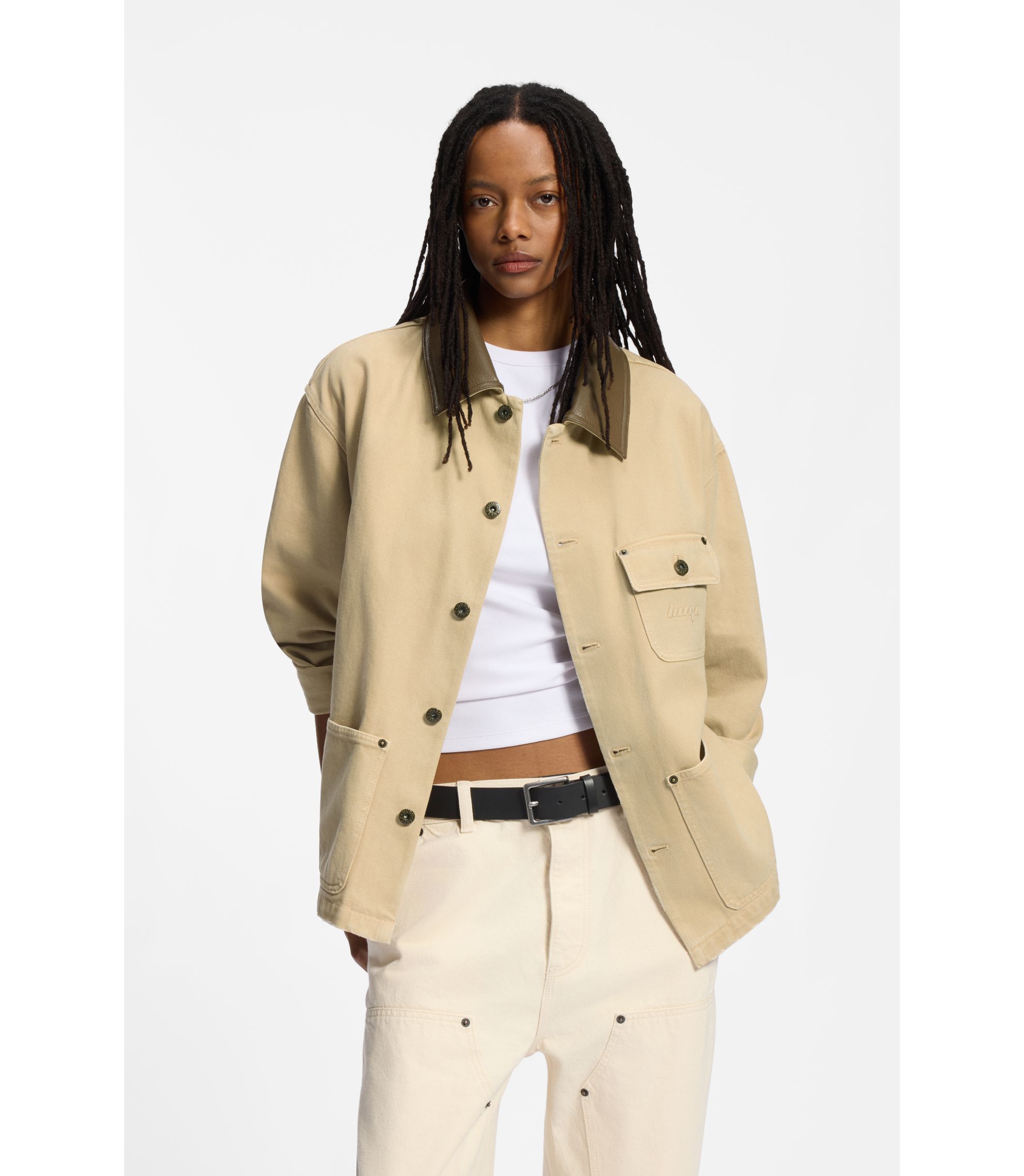 Oversized Jacke aus Baumwoll-Twill mit Kontrastkragen