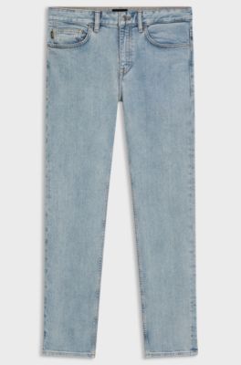 Slim fit Delaware-jeans i behagelig bl&aring; denim med str&aelig;k, Lysebl&aring;