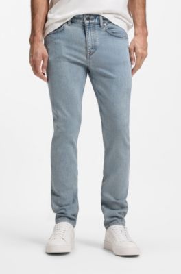 Slim fit Delaware-jeans i behagelig bl&aring; denim med str&aelig;k, Lysebl&aring;