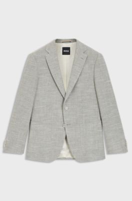 Regular fit blazer i en m&oslash;nstret bomuldsblanding med str&aelig;k, Beige