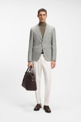 Regular-fit blazer in a patterned stretch-cotton blend, Beige