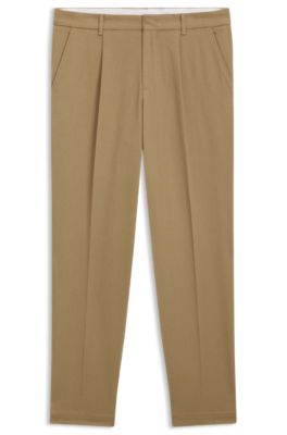 Tapered-fit trousers in stretch-cotton twill, Beige