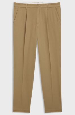 Tapered-fit trousers in stretch-cotton twill, Beige