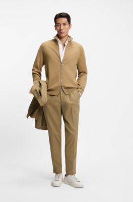 Tapered-fit trousers in stretch-cotton twill, Beige