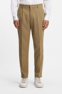 Tapered-fit trousers in stretch-cotton twill, Beige