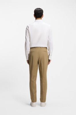 Tapered-fit trousers in stretch-cotton twill, Beige