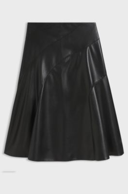 Faux-leather skirt with seaming details, Black