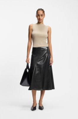 Faux-leather skirt with seaming details, Black