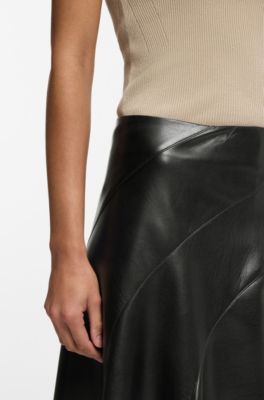 Faux-leather skirt with seaming details, Black