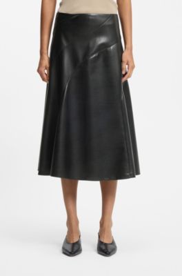 Faux-leather skirt with seaming details, Black