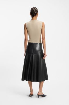 Faux-leather skirt with seaming details, Black