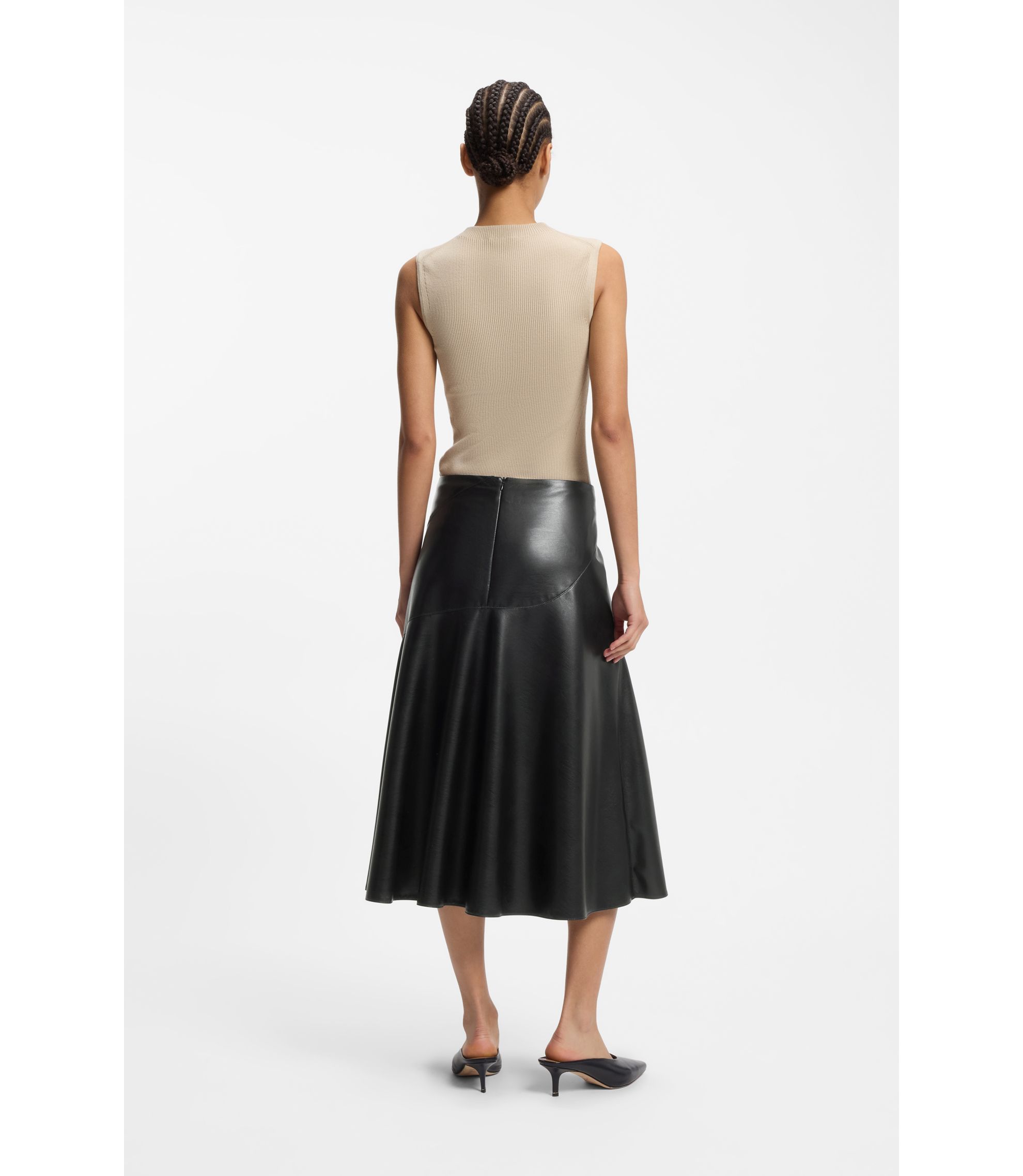 BOSS - Faux-leather skirt with seaming details - Black