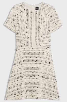 Tweed-Kleid mit Streifen-Dessin aus Baumwoll-Mix, Gemustert