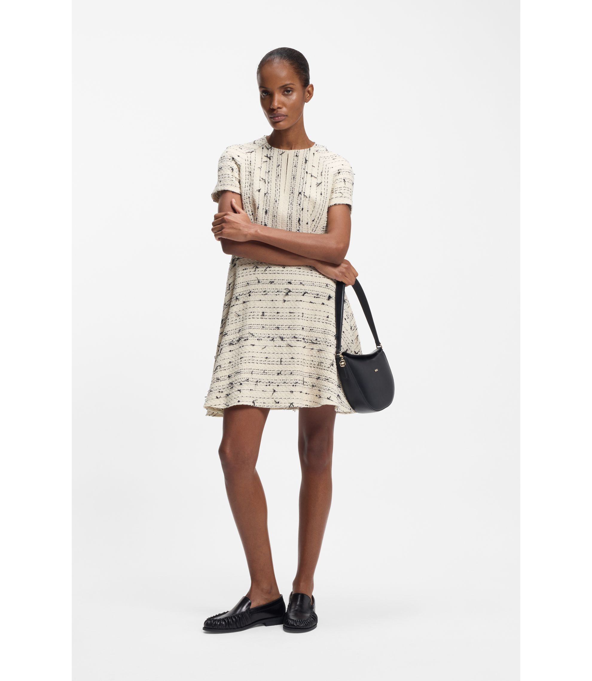 Tweed-Kleid mit Streifen-Dessin aus Baumwoll-Mix