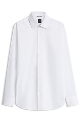 Slim-fit shirt in temperature-regulating stretch poplin, White