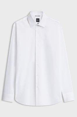 Slim-fit shirt in temperature-regulating stretch poplin, White