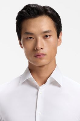 Slim-fit shirt in temperature-regulating stretch poplin, White