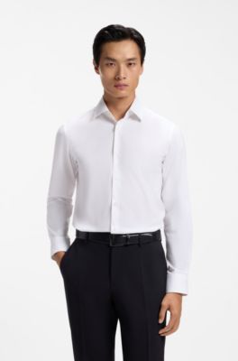 Camicia slim fit in popeline elasticizzata termoregolante, Bianco