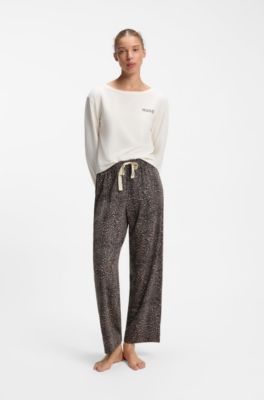Printed pyjama bottoms in stretch modal and cotton, Grey Patterned