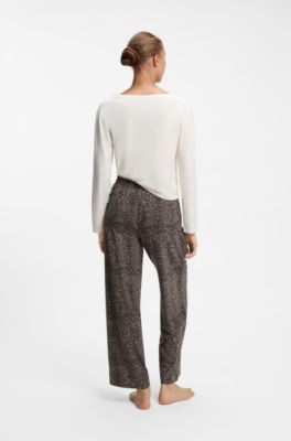 Printed pyjama bottoms in stretch modal and cotton, Grey Patterned