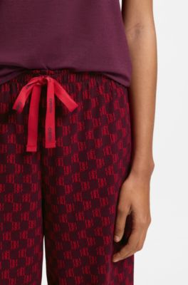 Stretch-jersey pyjama bottoms with all-over print, Dark Red
