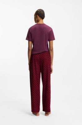 Printed pyjama bottoms in stretch modal and cotton, Dark Red