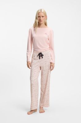 Printed pyjama bottoms in stretch modal and cotton, Light Pink