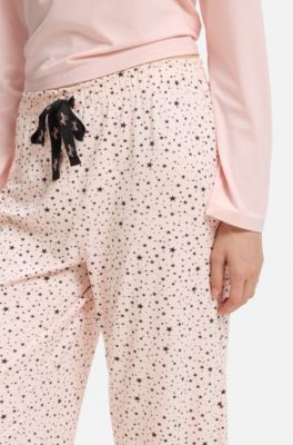 Printed pyjama bottoms in stretch modal and cotton, Light Pink