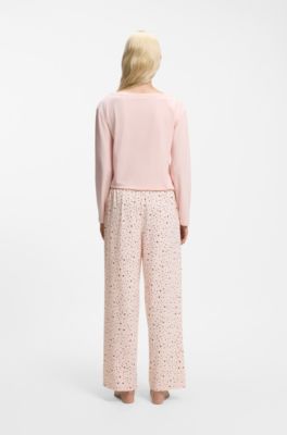 Printed pyjama bottoms in stretch modal and cotton, Light Pink