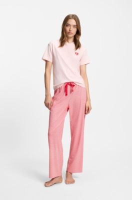 Printed pyjama bottoms in stretch modal and cotton, Light Pink