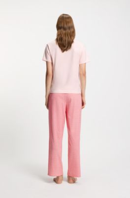 Printed pyjama bottoms in stretch modal and cotton, Light Pink