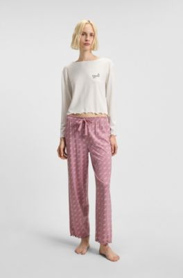 Printed pyjama bottoms in stretch modal and cotton, light pink