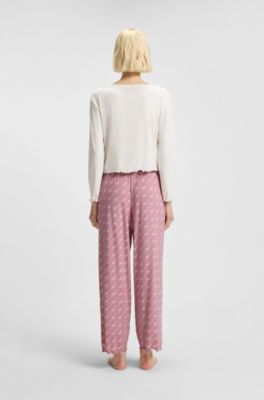 Printed pyjama bottoms in stretch modal and cotton, light pink