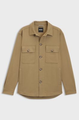 リラックスフィット オーバーシャツ ストレッチコットンツイル, ベージュ