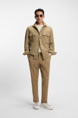 Relaxed-fit overshirt in stretch-cotton twill, Beige