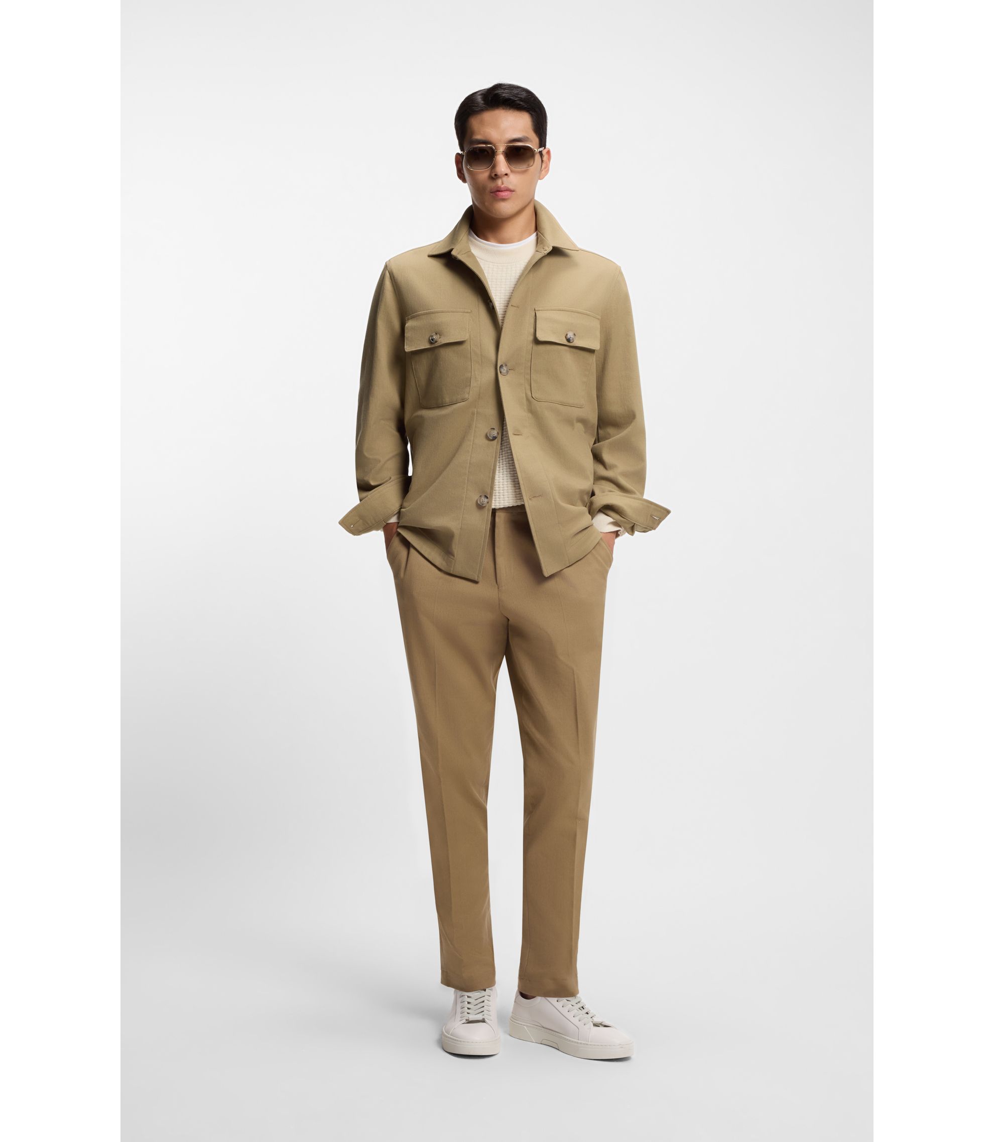 BOSS - リラックスフィット オーバーシャツ ストレッチコットンツイル