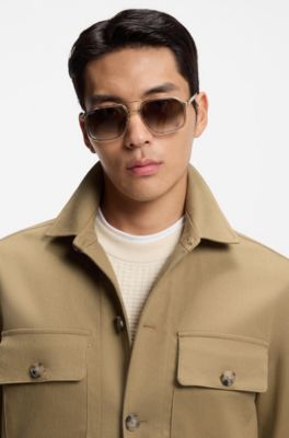 Relaxed-fit overshirt in stretch-cotton twill, Beige