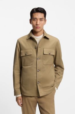Sovracamicia relaxed fit in twill di cotone elasticizzato, Beige