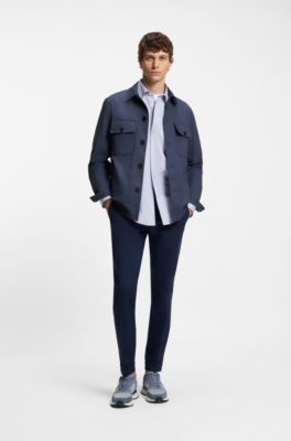 Sovracamicia relaxed fit in twill di cotone elasticizzato, Blu