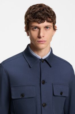 Sovracamicia relaxed fit in twill di cotone elasticizzato, Blu