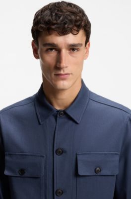 Sobrecamisa relaxed fit de sarga de algod&oacute;n el&aacute;stico, Azul