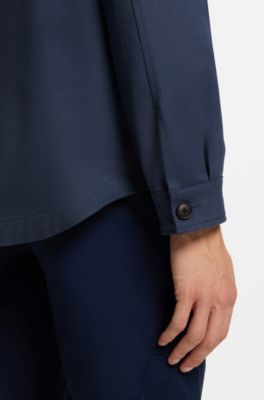 Sovracamicia relaxed fit in twill di cotone elasticizzato, Blu