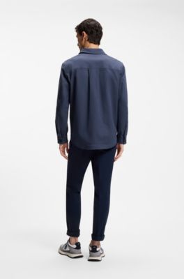 Sobrecamisa relaxed fit de sarga de algod&oacute;n el&aacute;stico, Azul